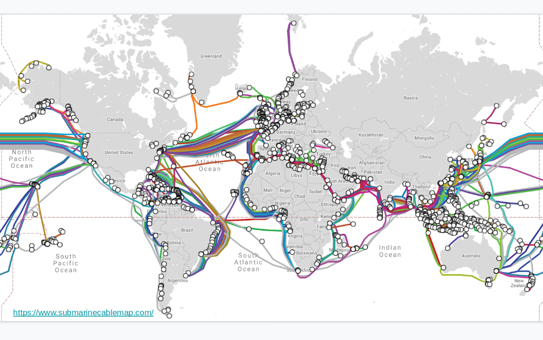 map of undersea cables constituting the "internet backbone"